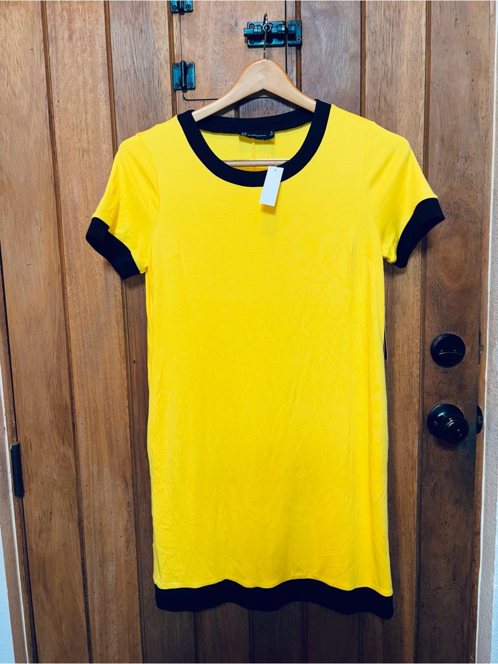 New York & Company Yellow and Black Midi Dress